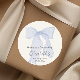 Elegant Blue Bow Birthday Vielen Dank Runder Aufkleber
