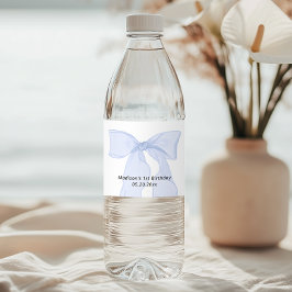 Elegant Blue Bow Birthday Wasserflaschenetikett