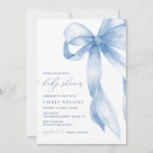 Elegant Blue Bow Boy Baby Shower Einladung (Vorderseite)