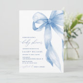 Elegant Blue Bow Boy Baby Shower Einladung (Stehend Vorderseite)