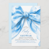 Elegant Blue Bow Boy Baby Shower Einladung (Vorne/Hinten)