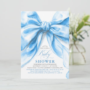 Elegant Blue Bow Boy Baby Shower Einladung