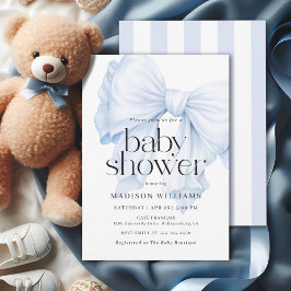 Elegant Blue Bow Boy Baby Shower Einladung