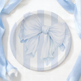 Elegant Blue Bow Boy Baby Shower Pappteller