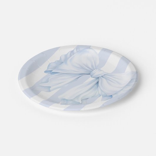Elegant Blue Bow Boy Baby Shower Pappteller (Schrägansicht)