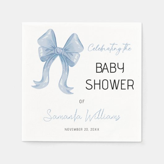 Elegant Blue Bow Boy Baby Shower Serviette (Vorderseite)