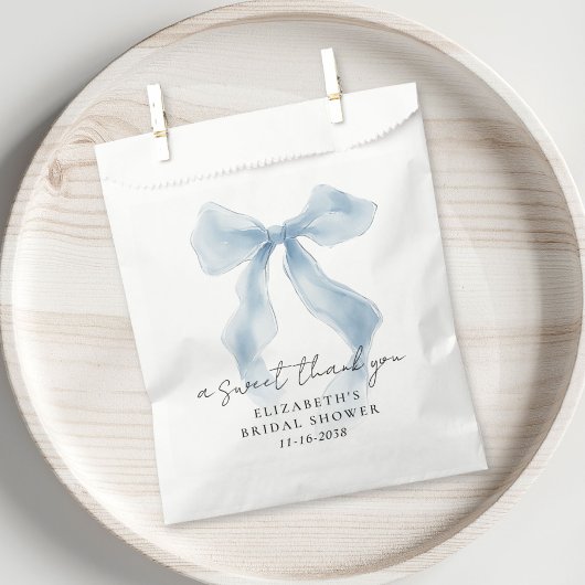 Elegant Blue Bow Bridal Shower Thank You Geschenktütchen