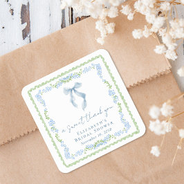 Elegant Blue Bow Bridal Shower Thank You Quadratischer Aufkleber