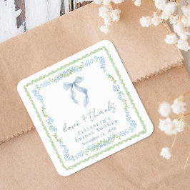 Elegant Blue Bow Bridal Shower Thank You Quadratischer Aufkleber