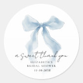 Elegant Blue Bow Bridal Shower Thank You Runder Aufkleber (Vorderseite)