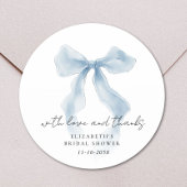 Elegant Blue Bow Bridal Shower Thank You Runder Aufkleber