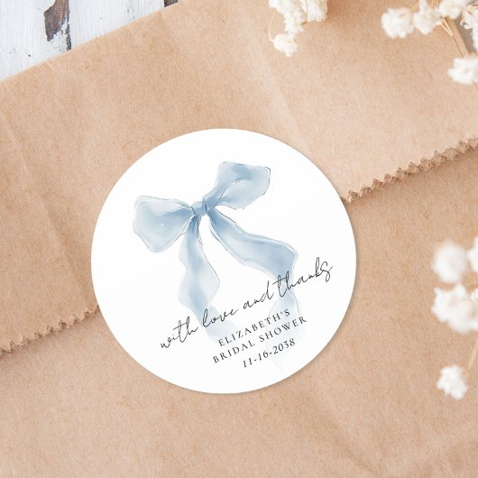 Elegant Blue Bow Bridal Shower Thank You Runder Aufkleber