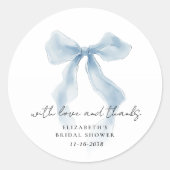 Elegant Blue Bow Bridal Shower Thank You Runder Aufkleber (Vorderseite)