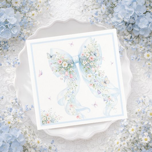 Elegant Blue Bow Butterfly Baby Shower Serviette