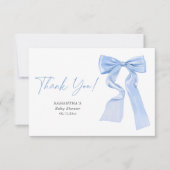Elegant Blue Bow Coquette Baby Shower Dankeskarte (Vorderseite)