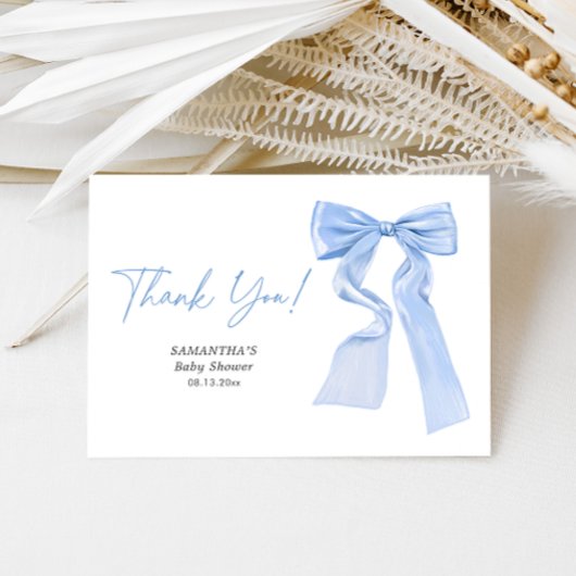 Elegant Blue Bow Coquette Baby Shower Dankeskarte