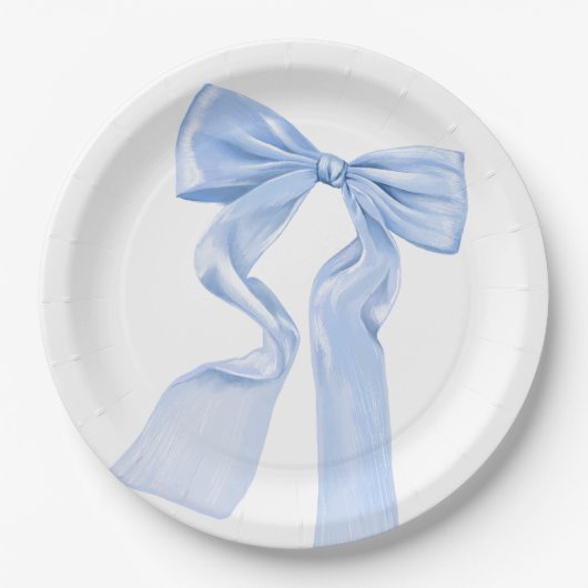 Elegant Blue Bow Coquette Baby Shower Pappteller (Vorderseite)