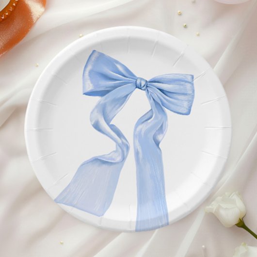 Elegant Blue Bow Coquette Baby Shower Pappteller