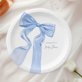 Elegant Blue Bow Coquette Baby Shower Pappteller