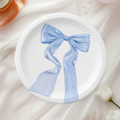 Elegant Blue Bow Coquette Baby Shower Pappteller