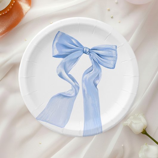 Elegant Blue Bow Coquette Baby Shower Pappteller