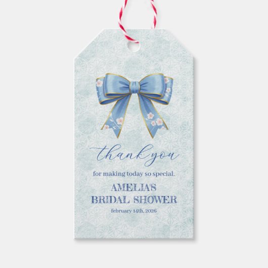 Elegant Blue Bow Engagement Party Invitation Geschenkanhänger (Vorderseite)