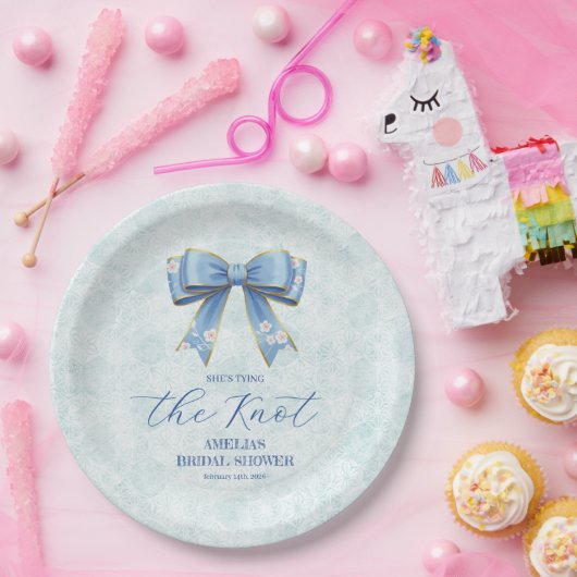 Elegant Blue Bow Engagement Party Invitation Pappteller (Party)