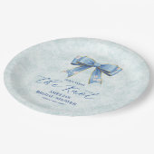Elegant Blue Bow Engagement Party Invitation Pappteller (Schrägansicht)