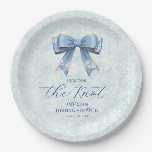Elegant Blue Bow Engagement Party Invitation Pappteller (Vorderseite)