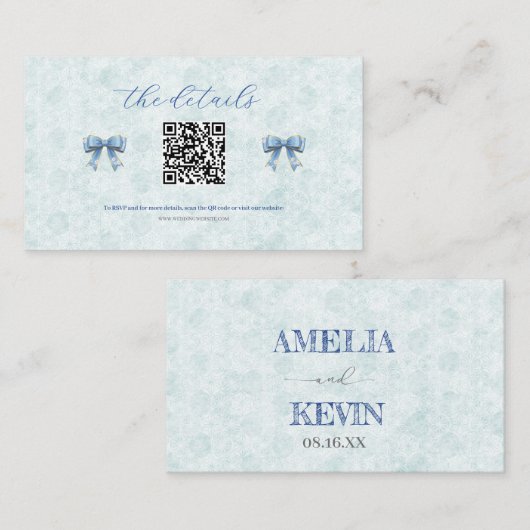 Elegant Blue Bow Engagement Party Invitation Platzkarte (Vorne/Hinten)