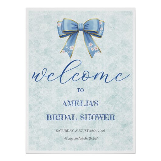 Elegant Blue Bow Engagement Party Invitation Poster (Vorderseite)