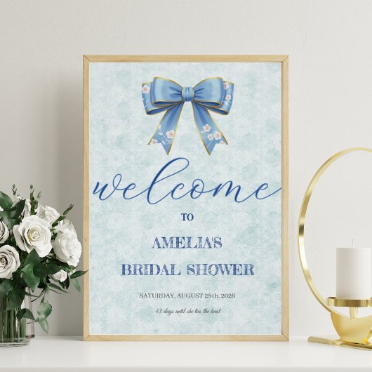 Elegant Blue Bow Engagement Party Invitation Poster