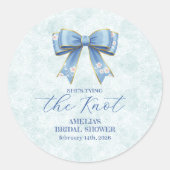 Elegant Blue Bow Engagement Party Invitation Runder Aufkleber (Vorderseite)