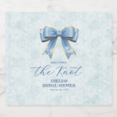Elegant Blue Bow Engagement Party Invitation Schaumweinetikett (Einzelnes Label)