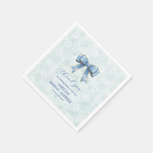 Elegant Blue Bow Engagement Party Invitation Serviette (Ecke)