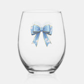 Elegant Blue Bow Engagement Party Invitation Weinglas Ohne Stiel (Vorderseite)