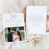 Elegant Blue Bow Foto Wedding Dankeskarte