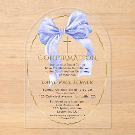 Elegant Blue Bow Gold Boy Bestätigung Transparent Acryleinladungen