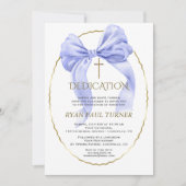 Elegant Blue Bow Gold Boy Dedication Einladung (Vorderseite)