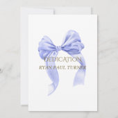 Elegant Blue Bow Gold Boy Dedication Einladung (Rückseite)