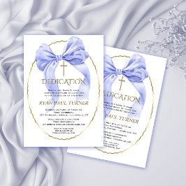 Elegant Blue Bow Gold Boy Dedication Einladung