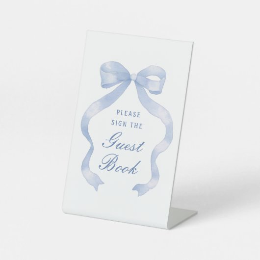 Elegant Blue Bow Guest Book Pedestal Sign Sockelschild (Vorderseite)