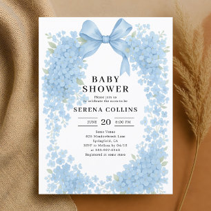 Elegant Blue Bow Hydrangea Baby Shower Postkarte