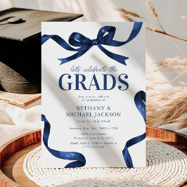 Elegant Blue Bow Joint Graduation Party Einladung