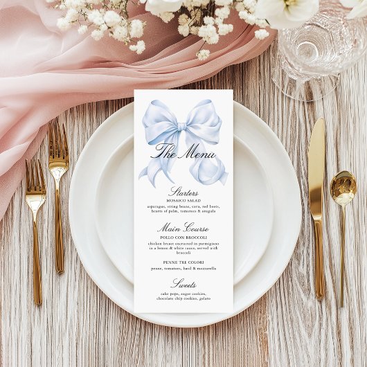 Elegant Blue Bow Menu Coquette Bow