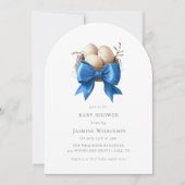 Elegant Blue Bow Nest Baby Shower Einladung (Vorderseite)