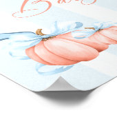Elegant Blue Bow Niedlich Pumpkin Baby Shower Poster (Ecke)