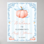 Elegant Blue Bow Niedlich Pumpkin Baby Shower Poster (Vorne)