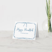 Elegant Blue Bow Personalisiert Happy Hanukkah Karte (Vorderseite)
