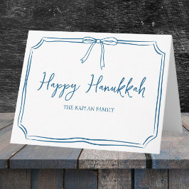 Elegant Blue Bow Personalisiert Happy Hanukkah Karte